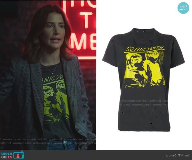 Sonic Youth print T-shirt by R13 worn by Dex Parios (Cobie Smulders) on Stumptown