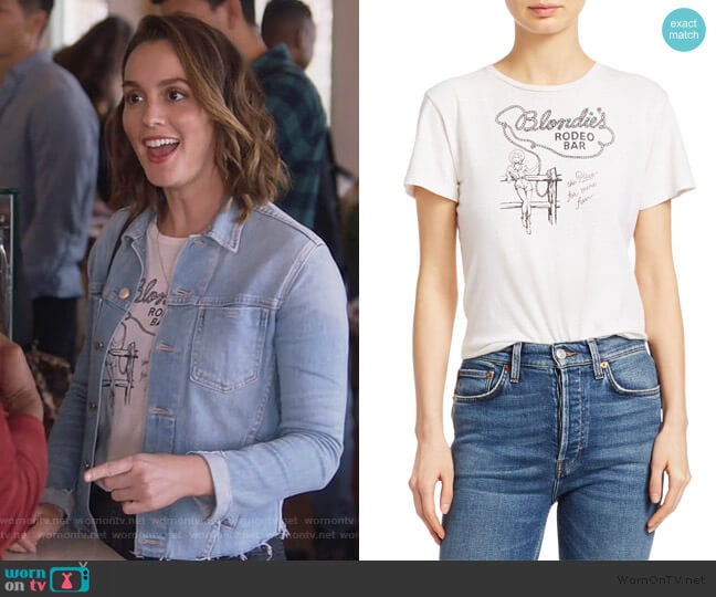 Blondie's Rodeo Bar Classic Cotton Tee by Re/Done worn by Angie (Leighton Meester) on Single Parents