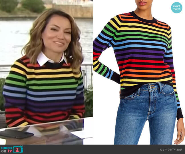 Rainbow-Stripe Sweater by Madeleine Thompson x AQUA worn by Kit Hoover on Access Hollywood