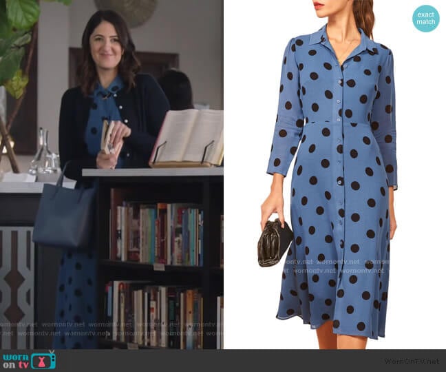 Arcadia Spot Print Shirtdress by Reformation worn by D'Arcy Carden on Single Parents