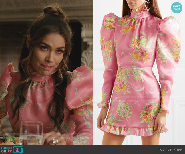 Floral-Print Silk-Organza Mini Dress by Alessandra Rich worn by Cristal Jennings (Daniella Alonso) on Dynasty