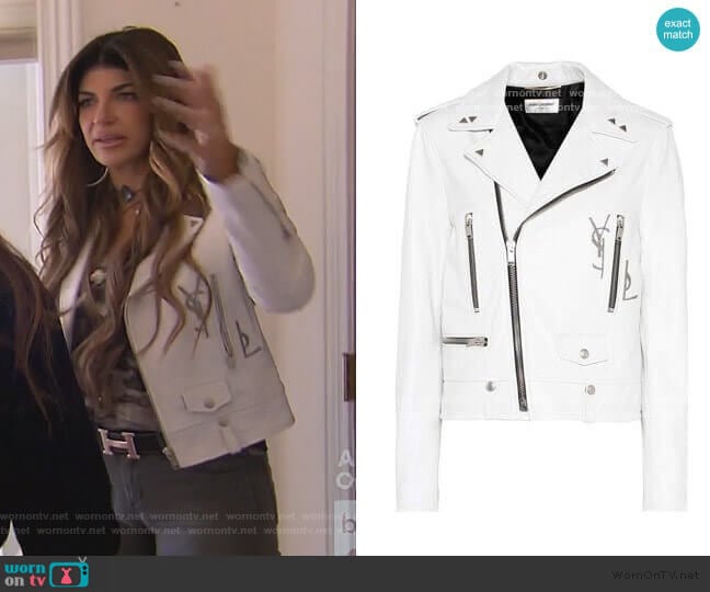 Studded Moto Jacket by Saint Laurent worn by Teresa Giudice on The Real Housewives of New Jersey