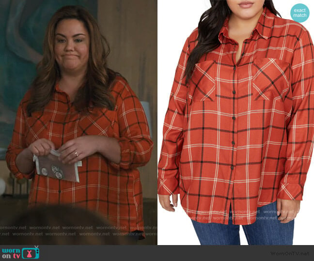 New Generation Plaid Boyfriend Shirt by Sanctuary worn by Katie Otto (Katy Mixon) on American Housewife