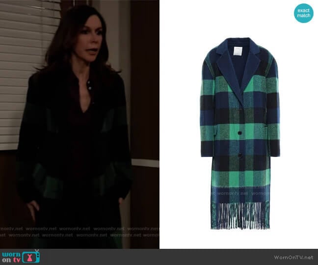 Sandro Joie Fringed Buffalo Plaid Coat worn by Anna Devane (Finola Hughes) on General Hospital