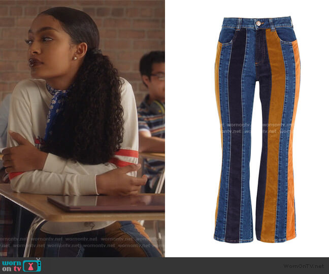 Denim Stripe Pants by See by Chloe worn by Zoey Johnson (Yara Shahidi) on Grown-ish