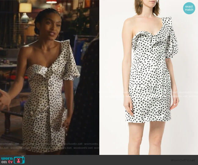 WornOnTV: Zoey’s white dotted one shoulder dress on Grown-ish | Yara ...