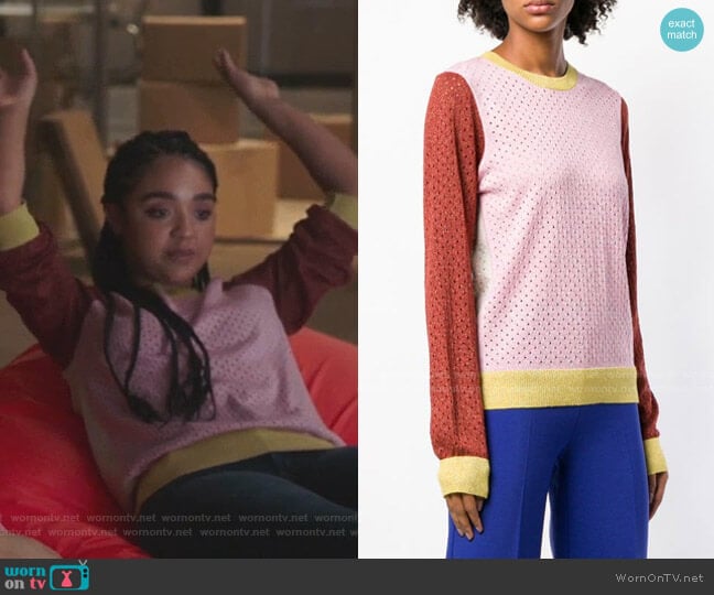 Perforated Colour-Block Sweater by Stine Goya worn by Kat Edison (Aisha Dee) on The Bold Type