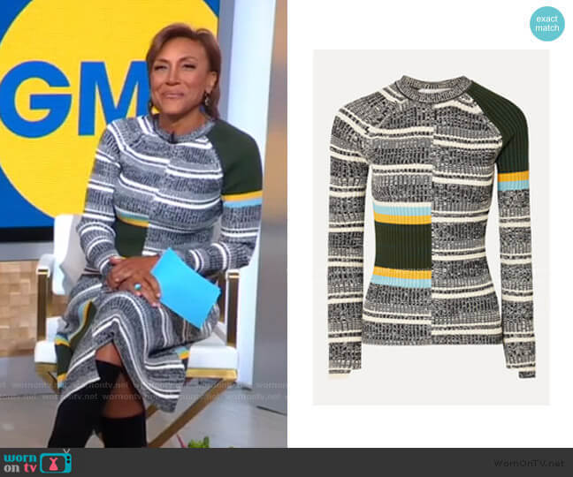WornOnTV: Robin’s striped ribbed sweater and skirt on Good Morning ...