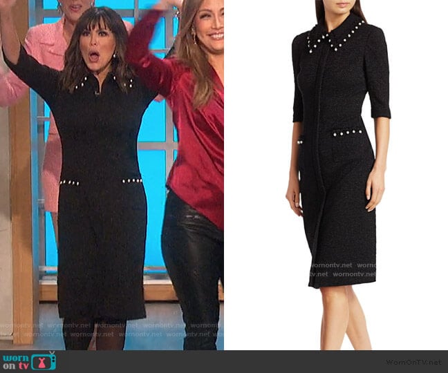 Boucle Faux Pearl-Trimmed Sheath Dress by Teri Jon worn by Marie Osmond on The Talk