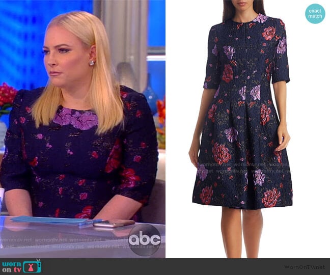 Floral Jacquard Cocktail Dress by Teri Jon by Rickie Freeman worn by Meghan McCain on The View