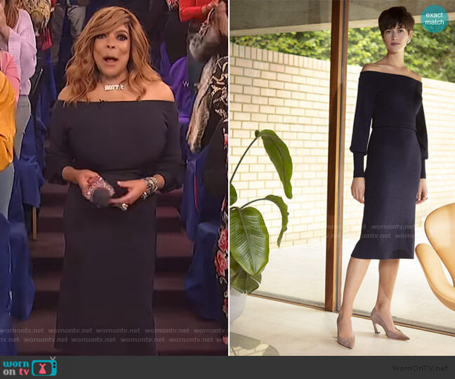 WornOnTV: Wendy’s navy off shoulder dress on The Wendy Williams Show ...