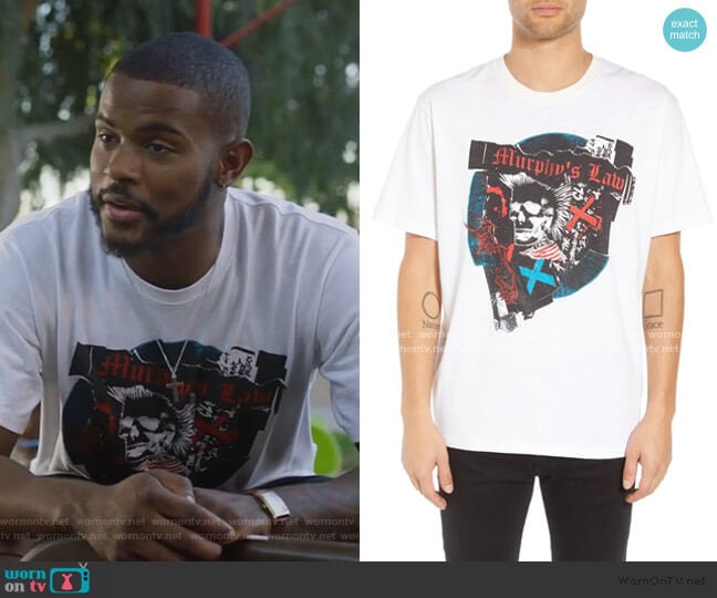 Murphy's Law Graphic T-Shirt by The Kooples worn by Aaron Jackson (Trevor Jackson) on Grown-ish