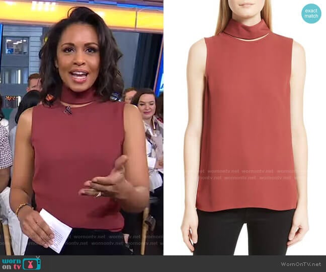 Classic Slit Collar Silk Top by Theory worn by Adrienne Bankert on Good Morning America