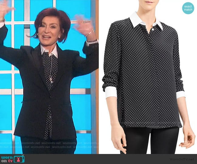 Crepe Polka Dot Shirt by Theory worn by Sharon Osbourne on The Talk