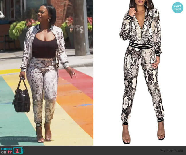 Snakeskin Tracksuit by Thusfar worn by Kandi Burruss on The Real Housewives of Atlanta