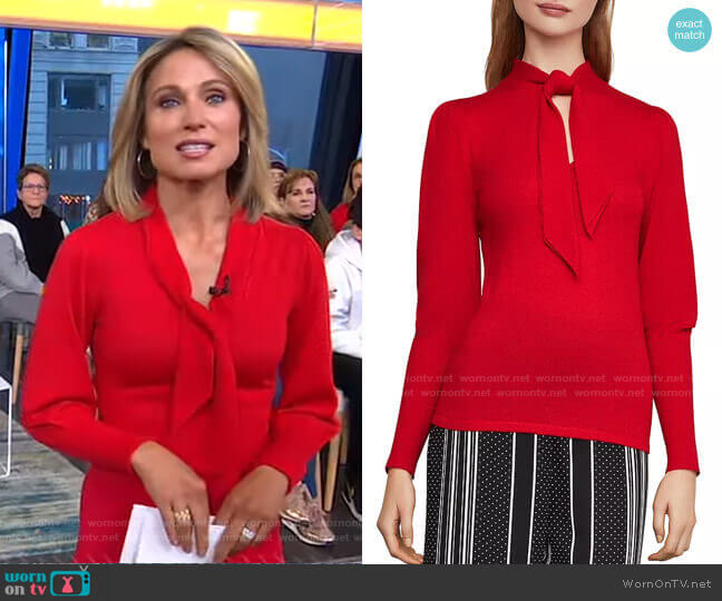 WornOnTV: Amy’s red tie neck sweater and pants on Good Morning America ...