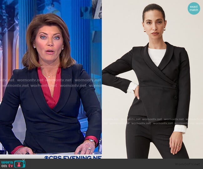 Ultimate Wool Asymmetric Jacket by The Fold London worn by Norah O'Donnell on CBS Evening News