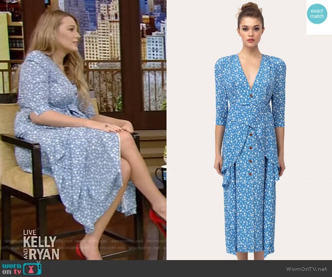 Silk Dress with Basque Belt by Ulyana Sergeenko worn by Blake Lively on Live with Kelly and Ryan