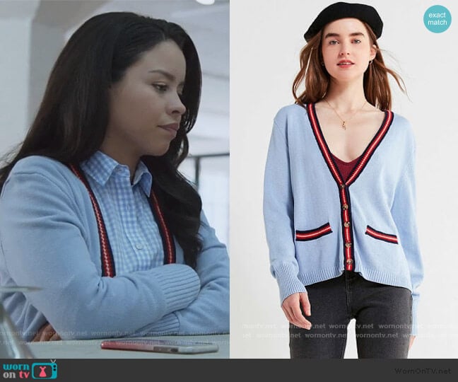 Sloane Striped V-Neck Cardigan by Urban Outfitters worn by Mariana Foster (Cierra Ramirez) on Good Trouble