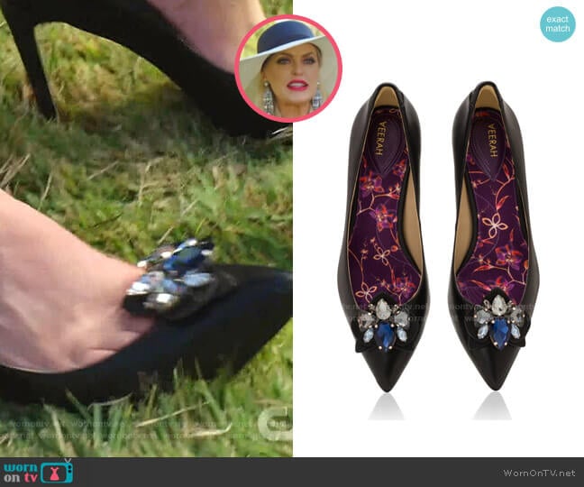 Frida Pumps and Orchid Brooch by Veerah worn by Alexis Carrington (Elaine Hendrix) on Dynasty