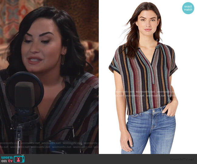 Nessa Lurex Stripe Blouse by Velvet by Graham & Spencer worn by Demi Lovato on Will and Grace