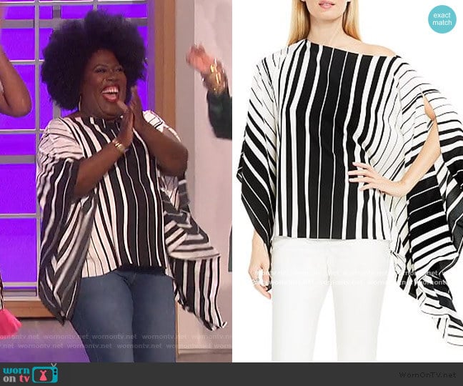 Accordion Stripe Poncho Top by Vince Camuto worn by Sheryl Underwood on The Talk