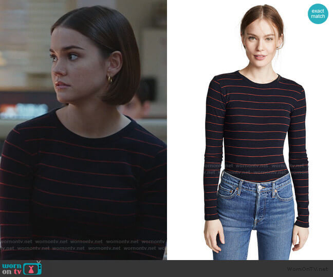 Chalk Stripe Crew Tee by Vince worn by Callie Foster (Maia Mitchell) on Good Trouble