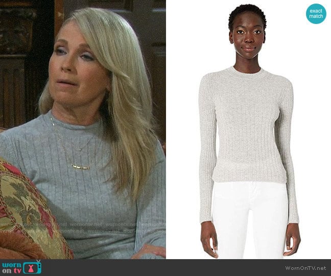 Vince Mixed Rib Long Sleeve Sweater Heather Steel worn by Jennifer Horton (Melissa Reeves) on Days of our Lives