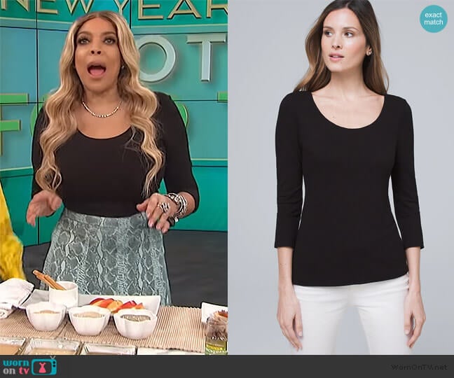 Dual-Neck Jacquard Top by White House Black Market worn by Wendy Williams on The Wendy Williams Show