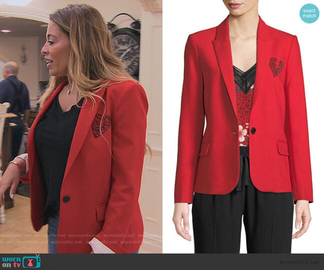 Amour Embellished Blazer Jacket by Zadig & Voltaire worn by Dolores Catania on The Real Housewives of New Jersey