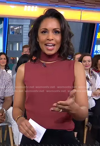 Adrienne’s red cutout sleeveless top on Good Morning America
