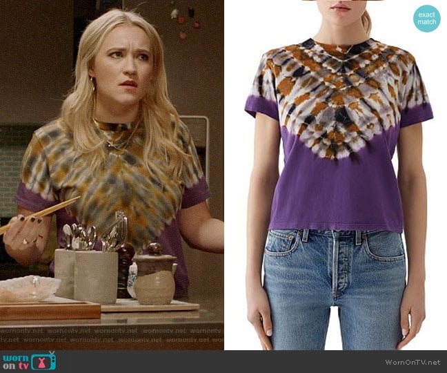 Agolde Tie Dye Baby Tee worn by Roxy Doyle (Emily Osment) on Almost Family