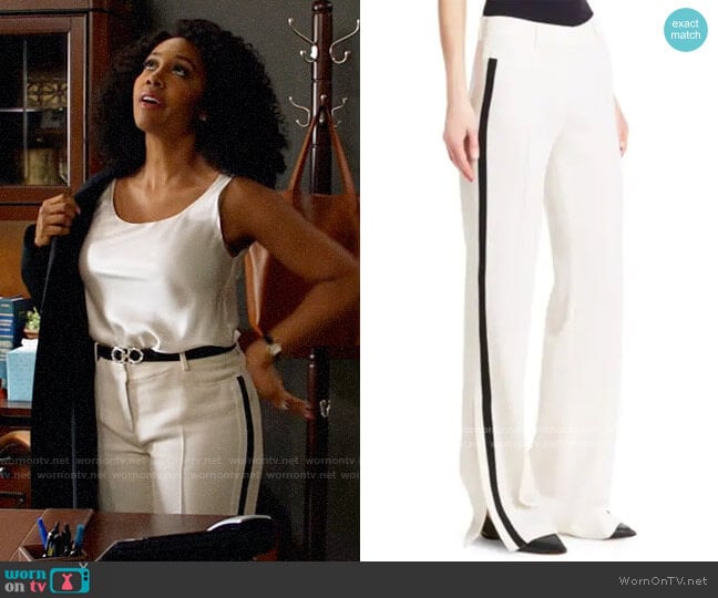 Akris Punto Mikka Side Stripe Wool Trousers worn by Lola Carmichael (Simone Missick) on All Rise