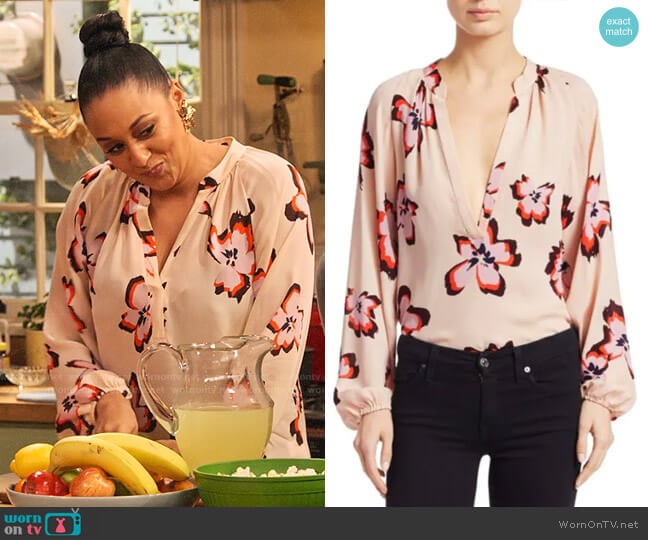 ALC Jules Floral Blouse worn by Cocoa McKellan (Tia Mowry-Hardrict) on Family Reunion