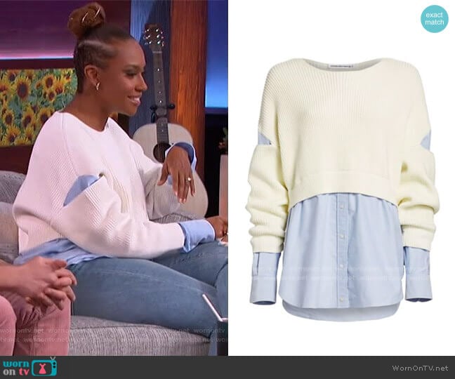 Mixed-Media Cotton Poplin Ribbed Top by Alexander Wang worn by Ryan Bathe on The Kelly Clarkson Show