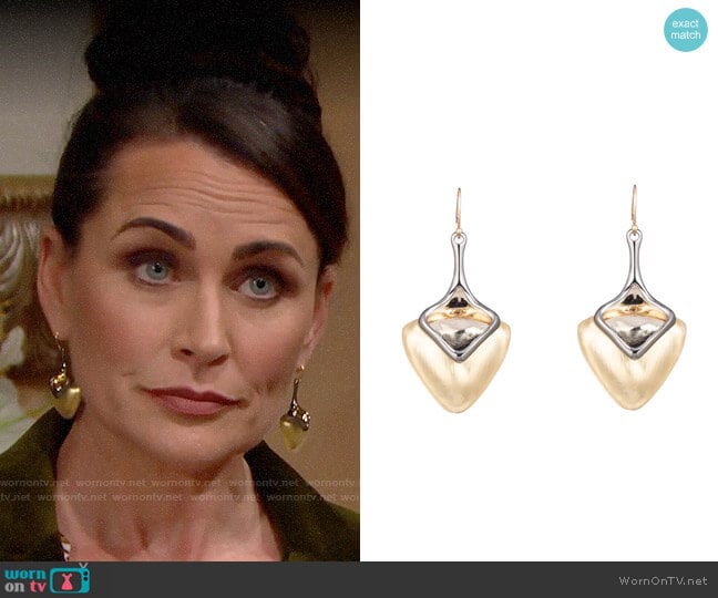 Alexis Bittar Two Tone Sculptural Drop Earrings worn by Quinn Fuller (Rena Sofer) on The Bold and the Beautiful