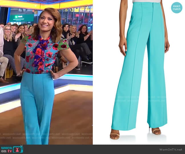 WornOnTV: Ginger’s floral tie neck top and blue pants on Good Morning ...