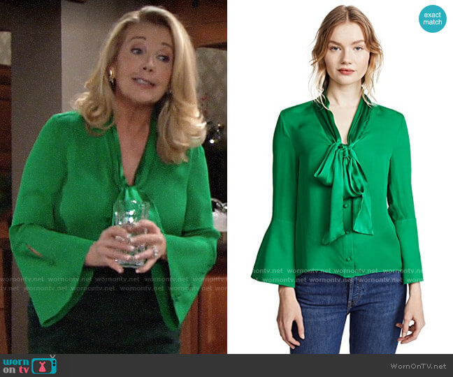 WornOnTV: Nikki’s green bell-sleeve tie-neck blouse on The Young and ...