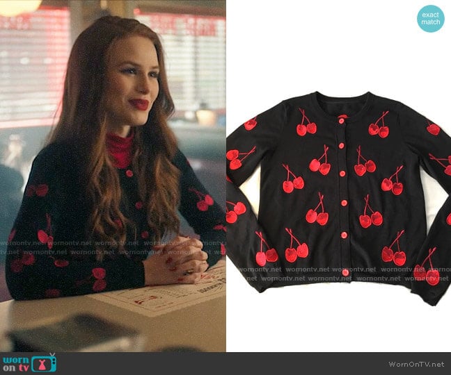 Alice + Olivia Cherry Cardigan worn by Cheryl Blossom (Madelaine Petsch) on Riverdale