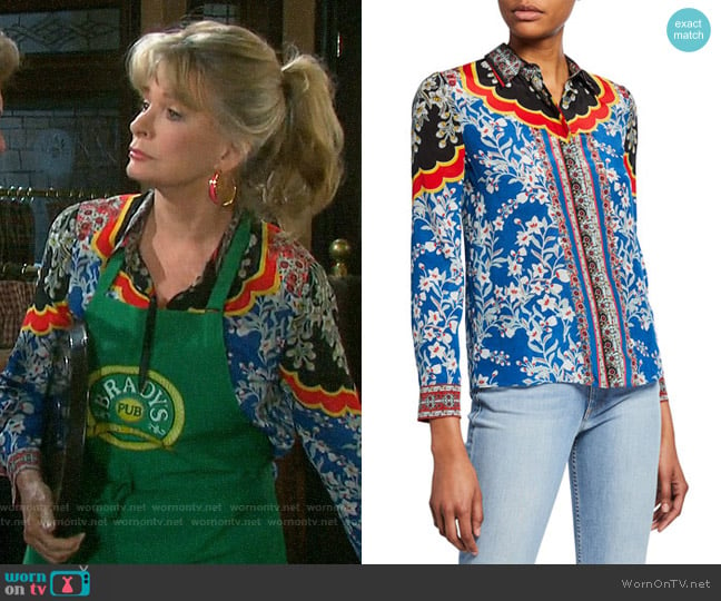 Alice + Olivia Willa Floral Blouse worn by Hattie Adams (Deidre Hall) on Days of our Lives