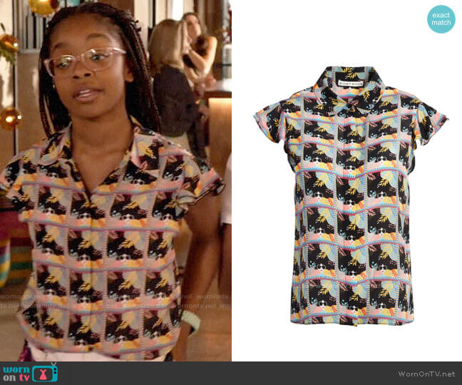 Alice + Olivia Willa Flutter Sleeve Top worn by Diane Johnson (Marsai Martin) on Black-ish