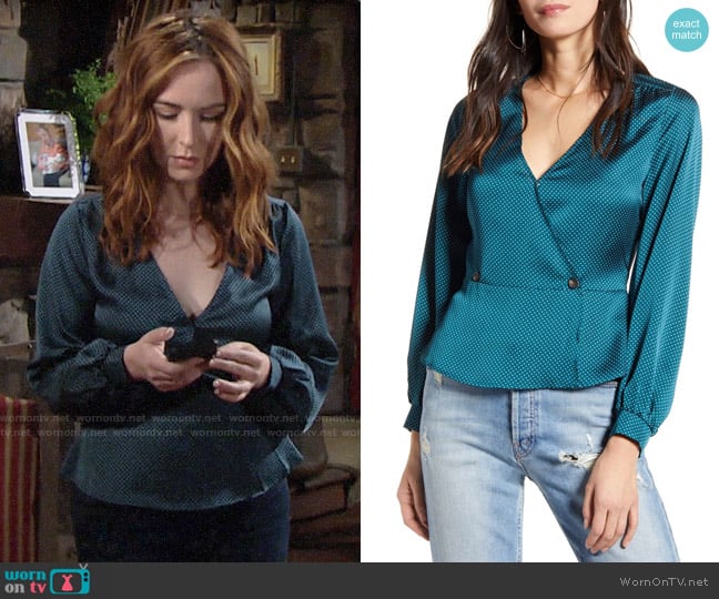 WornOnTV: Mariah’s blue dotted wrap top on The Young and the Restless ...