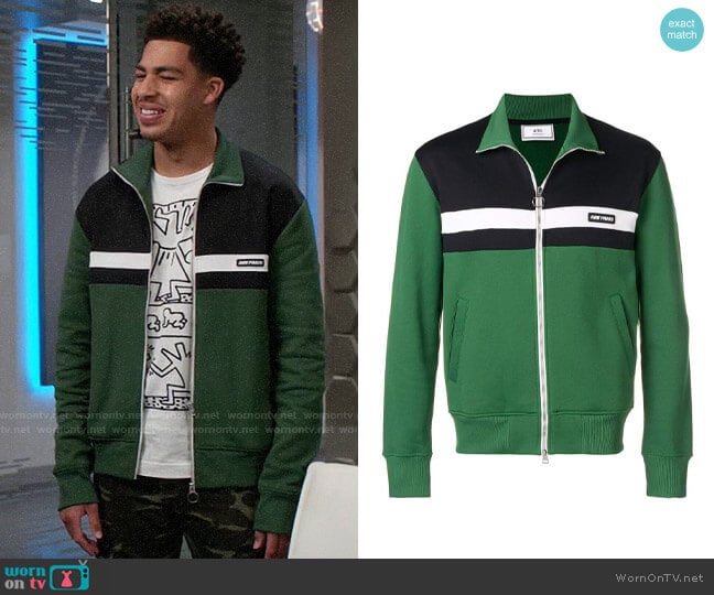 Ami Paris Patch Zipped Sweatshirt worn by Andre Johnson Jr (Marcus Scribner) on Black-ish