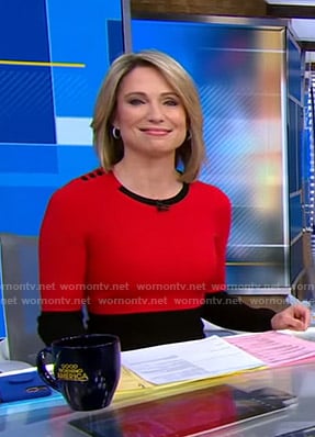 Amy’s red and black colorblock dress on Good Morning America