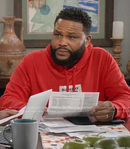 Andre’s red Burberry hoodie on Black-ish
