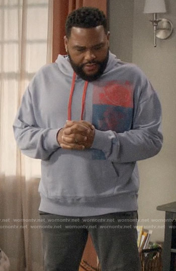 Andre's blue rose print hoodie on Black-ish