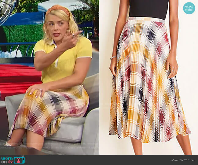 Plaid Pleated Skirt by Ann Taylor worn by Busy Philipps on Access Hollywood