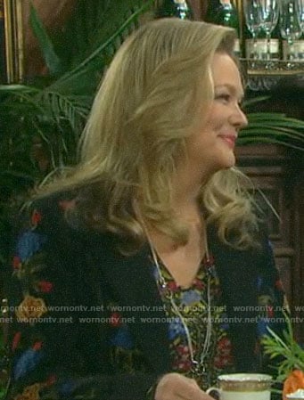 Anna’s black floral embroidered blazer on Days of our Lives