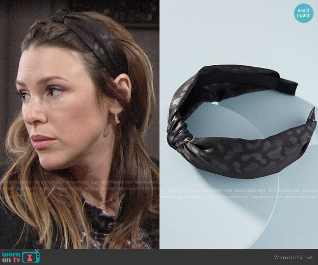 Anthropologie Leopard-Printed Knotted Headband worn by Chloe Mitchell (Elizabeth Hendrickson) on The Young and the Restless