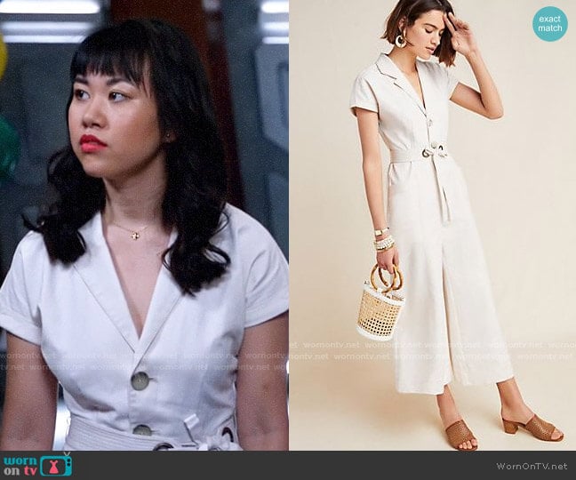 Anthropologie Elizabeth Wide Leg Jumpsuit worn by Mona Wu (Ramona Young) on Legends of Tomorrow